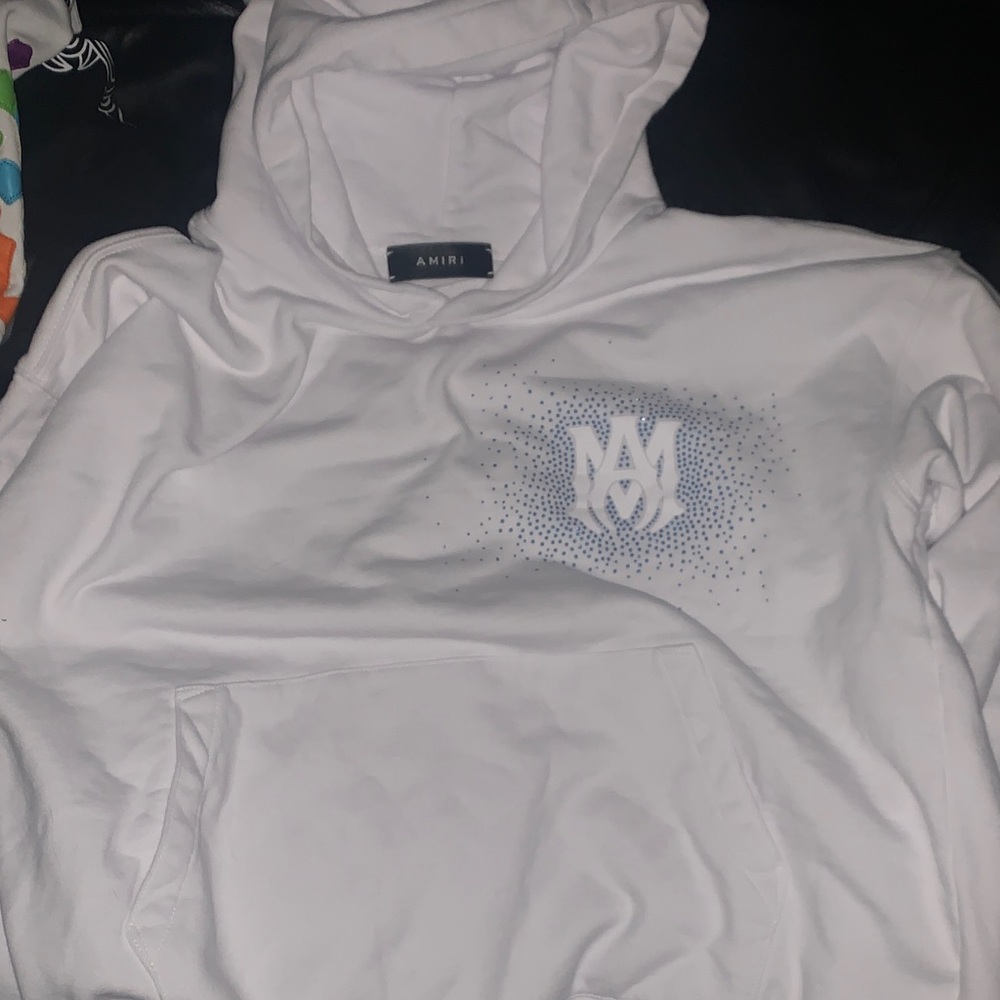 AMIRI White Hoodie with Blue Logo Accent